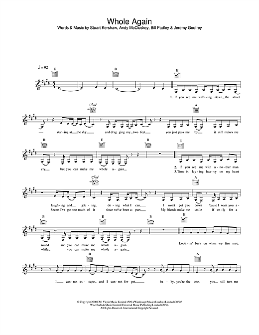 Preview Atomic Kitten Whole Again Pop sheet music, notes and chords for Melody Line, Lyrics & Chords, SKU: 25831 sheet music, piano notes, chords, guitar tabs, score, transpose, transcribe, how to play, guide, download, learn, tutorial, progression, song, artist, awards, billboard, mtv, vh1, tour, single, album, release