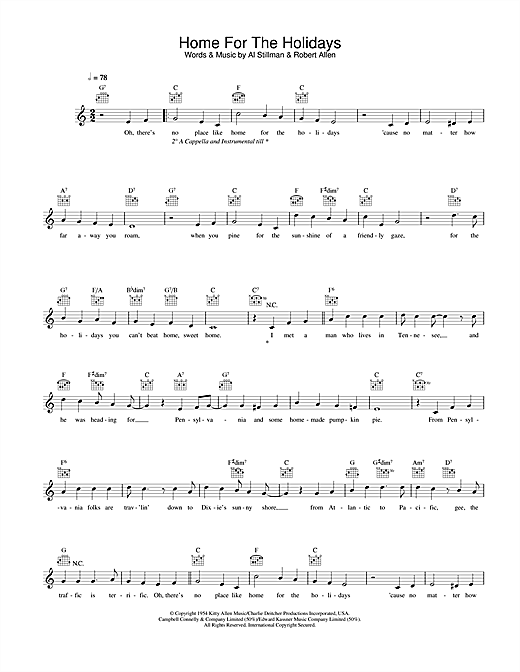 Preview Perry Como (There's No Place Like) Home For The Holidays Easy Listening sheet music, notes and chords for Melody Line, Lyrics & Chords, SKU: 25838 sheet music, piano notes, chords, guitar tabs, score, transpose, transcribe, how to play, guide, download, learn, tutorial, progression, song, artist, awards, billboard, mtv, vh1, tour, single, album, release