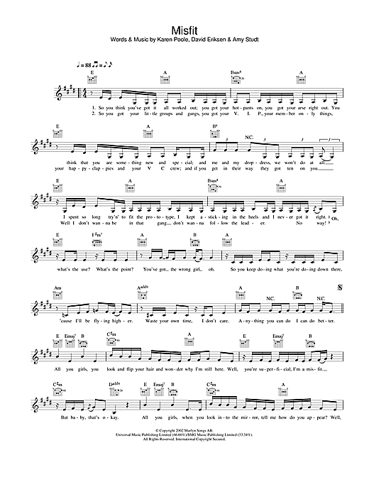 Preview Amy Studt Misfit Pop sheet music, notes and chords for Melody Line, Lyrics & Chords, SKU: 25840 sheet music, piano notes, chords, guitar tabs, score, transpose, transcribe, how to play, guide, download, learn, tutorial, progression, song, artist, awards, billboard, mtv, vh1, tour, single, album, release