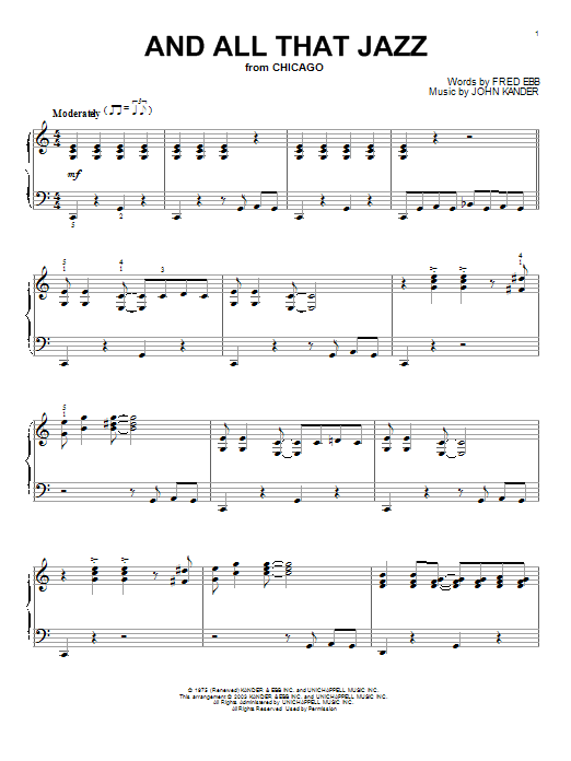 Preview Kander & Ebb And All That Jazz Musicals sheet music, notes and chords for Piano, SKU: 25847 sheet music, piano notes, chords, guitar tabs, score, transpose, transcribe, how to play, guide, download, learn, tutorial, progression, song, artist, awards, billboard, mtv, vh1, tour, single, album, release