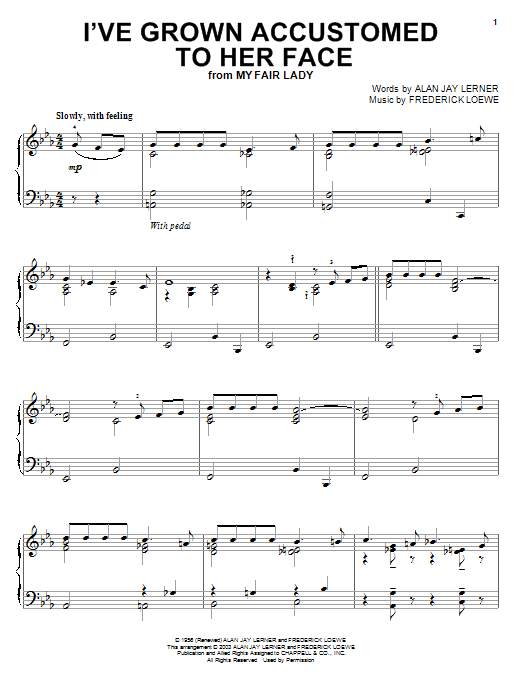 Preview Lerner & Loewe I've Grown Accustomed To Her Face Broadway sheet music, notes and chords for Piano, SKU: 25851 sheet music, piano notes, chords, guitar tabs, score, transpose, transcribe, how to play, guide, download, learn, tutorial, progression, song, artist, awards, billboard, mtv, vh1, tour, single, album, release