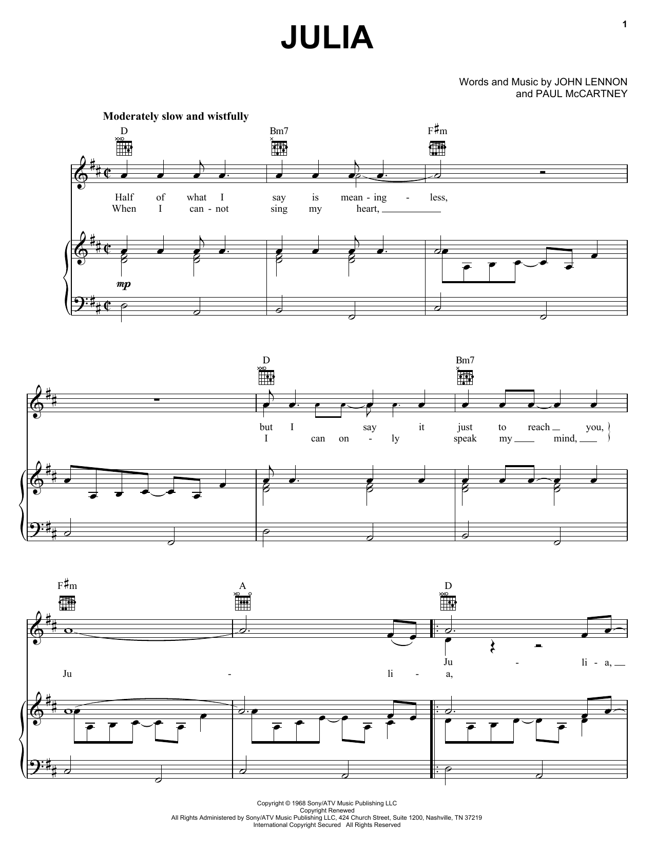 Preview The Beatles Julia Rock sheet music, notes and chords for Piano, Vocal & Guitar (Right-Hand Melody), SKU: 25856 sheet music, piano notes, chords, guitar tabs, score, transpose, transcribe, how to play, guide, download, learn, tutorial, progression, song, artist, awards, billboard, mtv, vh1, tour, single, album, release