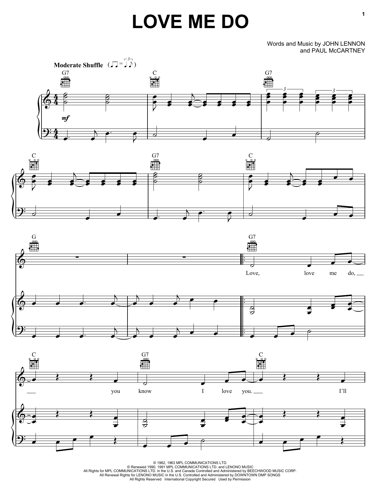 Preview The Beatles Love Me Do Pop sheet music, notes and chords for Piano, Vocal & Guitar (Right-Hand Melody), SKU: 25858 sheet music, piano notes, chords, guitar tabs, score, transpose, transcribe, how to play, guide, download, learn, tutorial, progression, song, artist, awards, billboard, mtv, vh1, tour, single, album, release