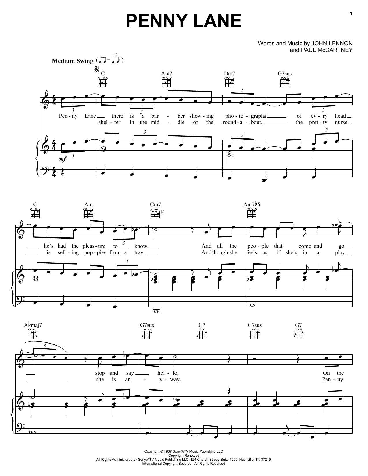 Preview The Beatles Penny Lane Rock sheet music, notes and chords for Piano, Vocal & Guitar (Right-Hand Melody), SKU: 25863 sheet music, piano notes, chords, guitar tabs, score, transpose, transcribe, how to play, guide, download, learn, tutorial, progression, song, artist, awards, billboard, mtv, vh1, tour, single, album, release