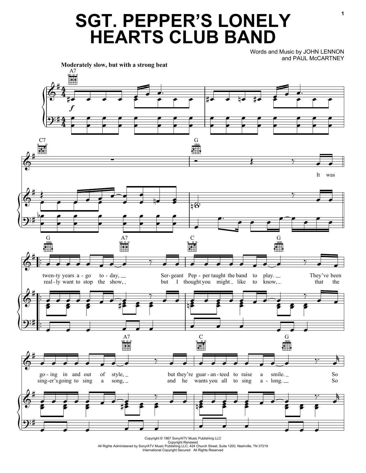 Preview The Beatles Sgt. Pepper's Lonely Hearts Club Band Pop sheet music, notes and chords for Piano, Vocal & Guitar (Right-Hand Melody), SKU: 25865 sheet music, piano notes, chords, guitar tabs, score, transpose, transcribe, how to play, guide, download, learn, tutorial, progression, song, artist, awards, billboard, mtv, vh1, tour, single, album, release