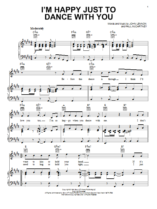 Preview The Beatles I'm Happy Just To Dance With You Rock sheet music, notes and chords for Piano, Vocal & Guitar (Right-Hand Melody), SKU: 25882 sheet music, piano notes, chords, guitar tabs, score, transpose, transcribe, how to play, guide, download, learn, tutorial, progression, song, artist, awards, billboard, mtv, vh1, tour, single, album, release