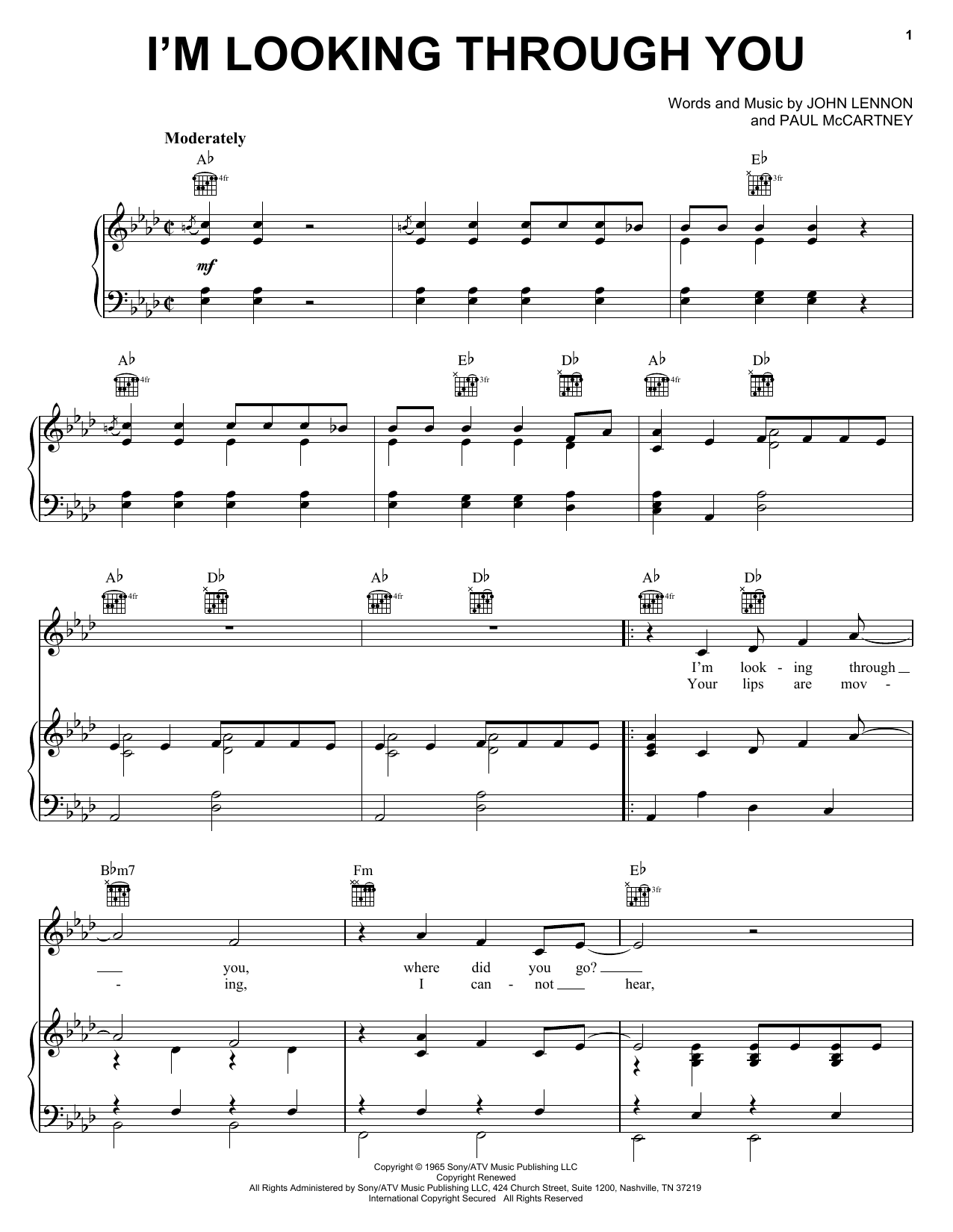 Preview The Beatles I'm Looking Through You Rock sheet music, notes and chords for Piano, Vocal & Guitar (Right-Hand Melody), SKU: 25883 sheet music, piano notes, chords, guitar tabs, score, transpose, transcribe, how to play, guide, download, learn, tutorial, progression, song, artist, awards, billboard, mtv, vh1, tour, single, album, release