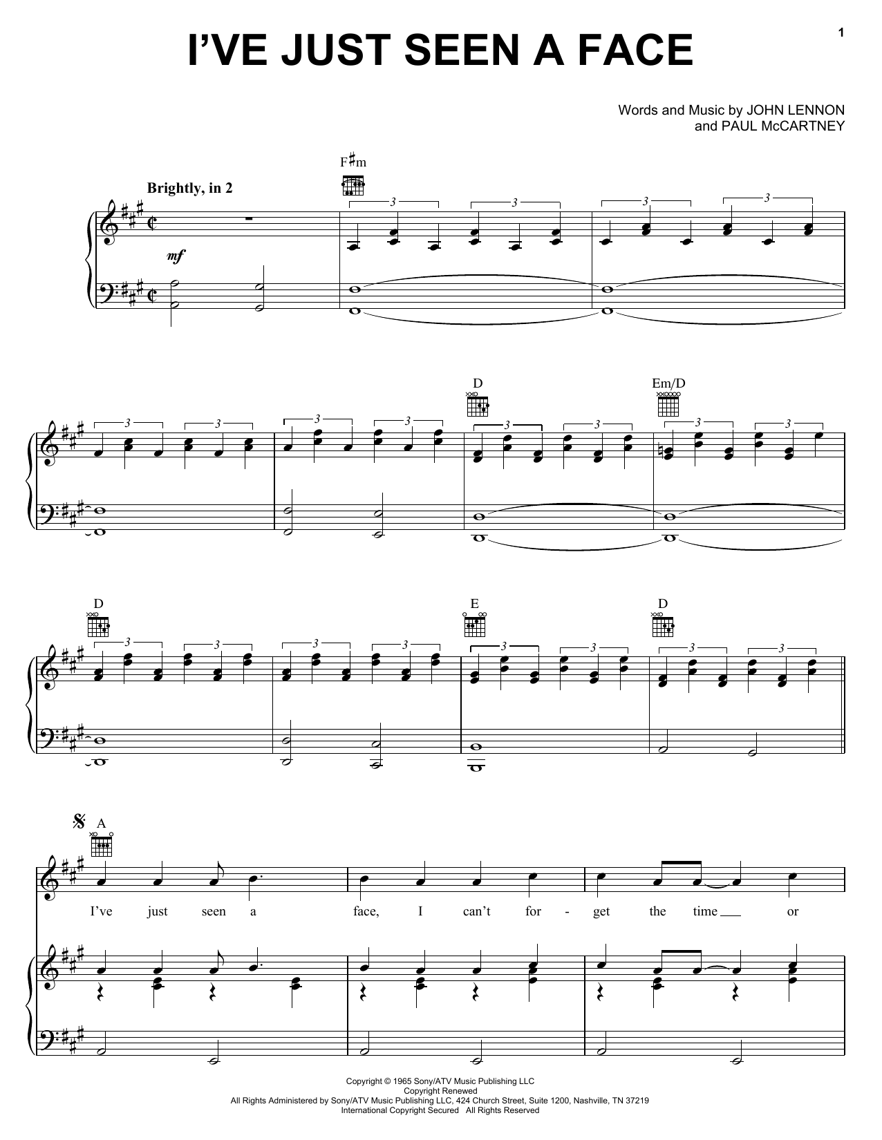 Preview The Beatles I've Just Seen A Face Pop sheet music, notes and chords for Piano, Vocal & Guitar (Right-Hand Melody), SKU: 25884 sheet music, piano notes, chords, guitar tabs, score, transpose, transcribe, how to play, guide, download, learn, tutorial, progression, song, artist, awards, billboard, mtv, vh1, tour, single, album, release