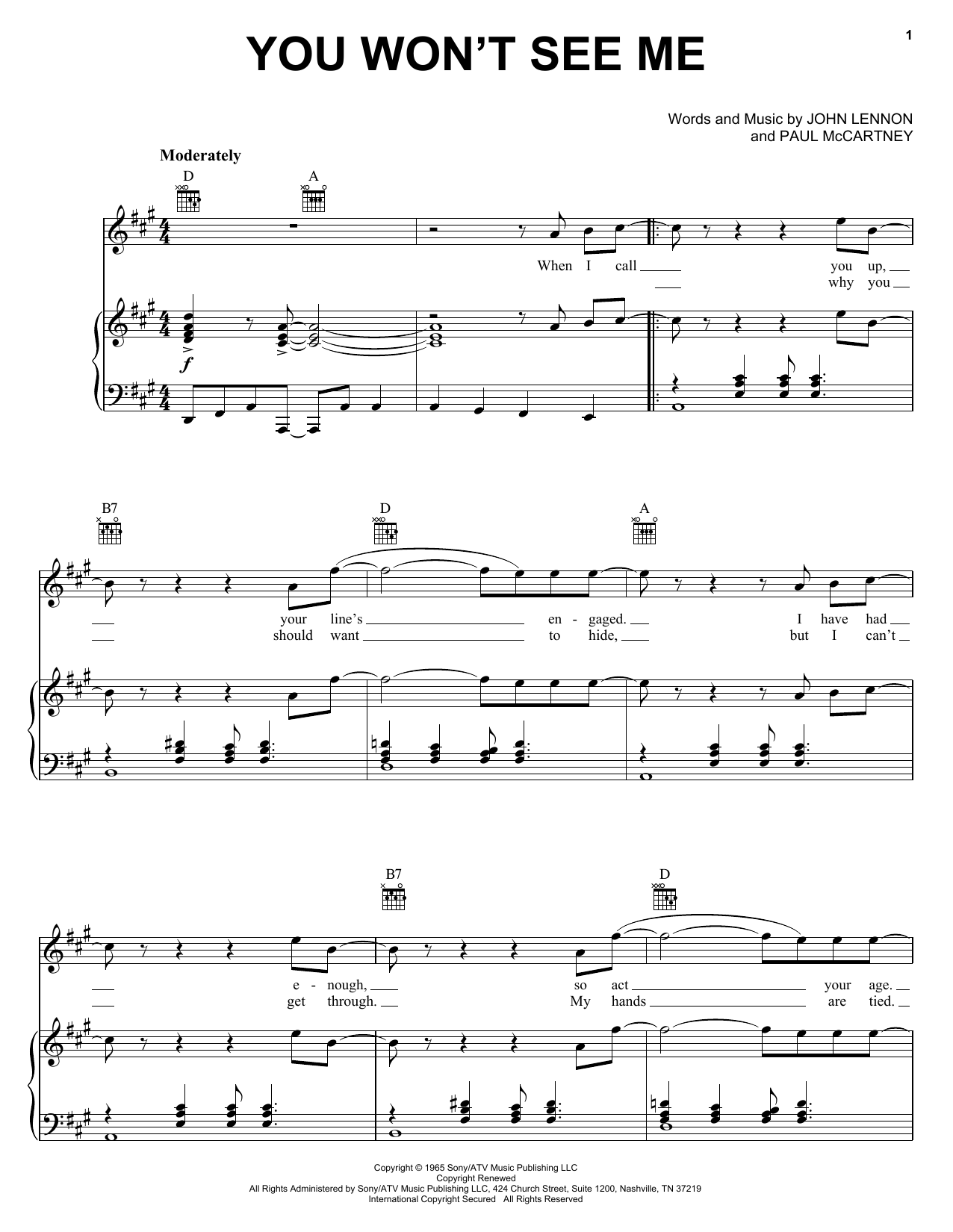 Preview The Beatles You Won't See Me Rock sheet music, notes and chords for Piano, Vocal & Guitar (Right-Hand Melody), SKU: 25893 sheet music, piano notes, chords, guitar tabs, score, transpose, transcribe, how to play, guide, download, learn, tutorial, progression, song, artist, awards, billboard, mtv, vh1, tour, single, album, release