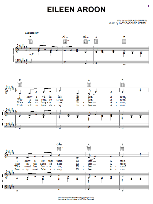 Preview Gerald Griffin Eileen Aroon World sheet music, notes and chords for Piano, Vocal & Guitar (Right-Hand Melody), SKU: 25916 sheet music, piano notes, chords, guitar tabs, score, transpose, transcribe, how to play, guide, download, learn, tutorial, progression, song, artist, awards, billboard, mtv, vh1, tour, single, album, release