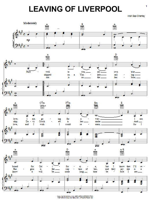 Preview Irish Sea Shanty Leaving Of Liverpool World sheet music, notes and chords for Piano, Vocal & Guitar (Right-Hand Melody), SKU: 25920 sheet music, piano notes, chords, guitar tabs, score, transpose, transcribe, how to play, guide, download, learn, tutorial, progression, song, artist, awards, billboard, mtv, vh1, tour, single, album, release