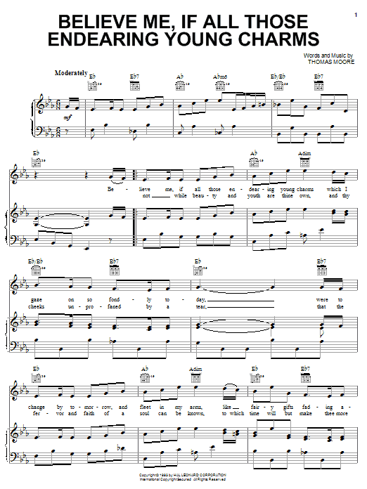 Preview Thomas Moore Believe Me, If All Those Endearing Young Charms World sheet music, notes and chords for Piano, Vocal & Guitar (Right-Hand Melody), SKU: 25939 sheet music, piano notes, chords, guitar tabs, score, transpose, transcribe, how to play, guide, download, learn, tutorial, progression, song, artist, awards, billboard, mtv, vh1, tour, single, album, release