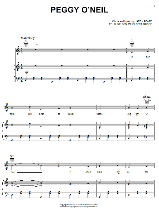Preview Harry Pease Peggy O'Neil World sheet music, notes and chords for Piano, Vocal & Guitar (Right-Hand Melody), SKU: 25955 sheet music, piano notes, chords, guitar tabs, score, transpose, transcribe, how to play, guide, download, learn, tutorial, progression, song, artist, awards, billboard, mtv, vh1, tour, single, album, release