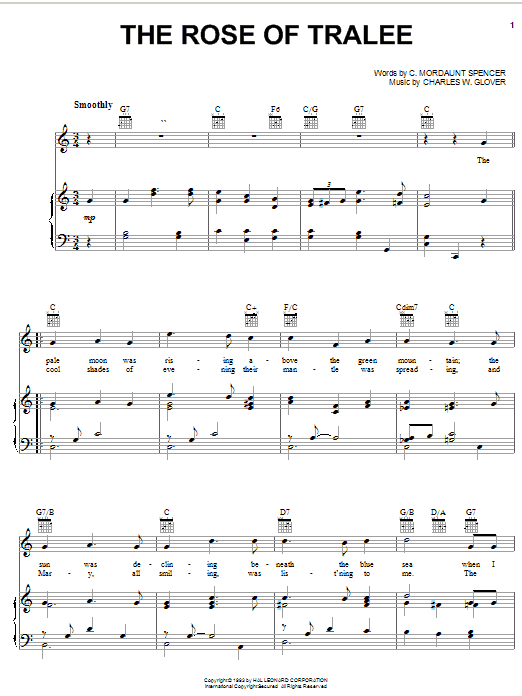 Preview Charles W. Glover The Rose Of Tralee World sheet music, notes and chords for Piano, Vocal & Guitar (Right-Hand Melody), SKU: 25956 sheet music, piano notes, chords, guitar tabs, score, transpose, transcribe, how to play, guide, download, learn, tutorial, progression, song, artist, awards, billboard, mtv, vh1, tour, single, album, release