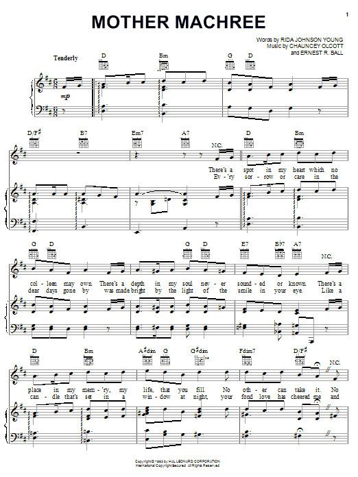Preview Chauncey Olcott Mother Machree World sheet music, notes and chords for Piano, Vocal & Guitar (Right-Hand Melody), SKU: 25964 sheet music, piano notes, chords, guitar tabs, score, transpose, transcribe, how to play, guide, download, learn, tutorial, progression, song, artist, awards, billboard, mtv, vh1, tour, single, album, release