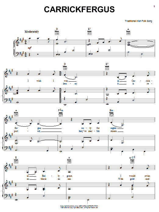 Preview Irish Folksong Carrick Fergus World sheet music, notes and chords for Piano, Vocal & Guitar (Right-Hand Melody), SKU: 25974 sheet music, piano notes, chords, guitar tabs, score, transpose, transcribe, how to play, guide, download, learn, tutorial, progression, song, artist, awards, billboard, mtv, vh1, tour, single, album, release