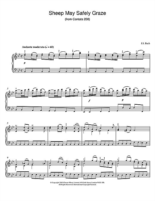 Preview Johann Sebastian Bach Sheep May Safely Graze (from Cantata 208) Pastoral sheet music, notes and chords for Piano, SKU: 26001 sheet music, piano notes, chords, guitar tabs, score, transpose, transcribe, how to play, guide, download, learn, tutorial, progression, song, artist, awards, billboard, mtv, vh1, tour, single, album, release