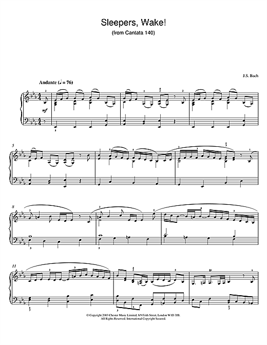 Preview Johann Sebastian Bach Sleepers, Wake! (from Cantata 140) Pastoral sheet music, notes and chords for Piano, SKU: 26003 sheet music, piano notes, chords, guitar tabs, score, transpose, transcribe, how to play, guide, download, learn, tutorial, progression, song, artist, awards, billboard, mtv, vh1, tour, single, album, release