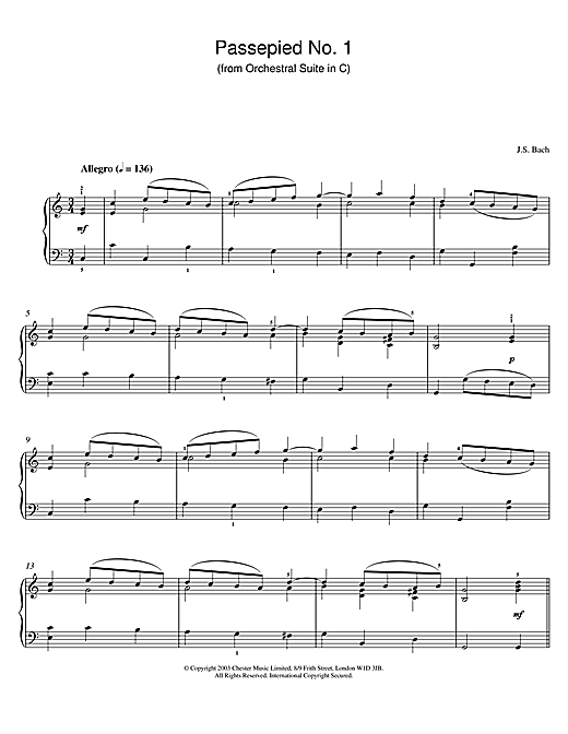 Preview Johann Sebastian Bach Passepied No. 1 (from Orchestral Suite in C) Pastoral sheet music, notes and chords for Piano, SKU: 26006 sheet music, piano notes, chords, guitar tabs, score, transpose, transcribe, how to play, guide, download, learn, tutorial, progression, song, artist, awards, billboard, mtv, vh1, tour, single, album, release