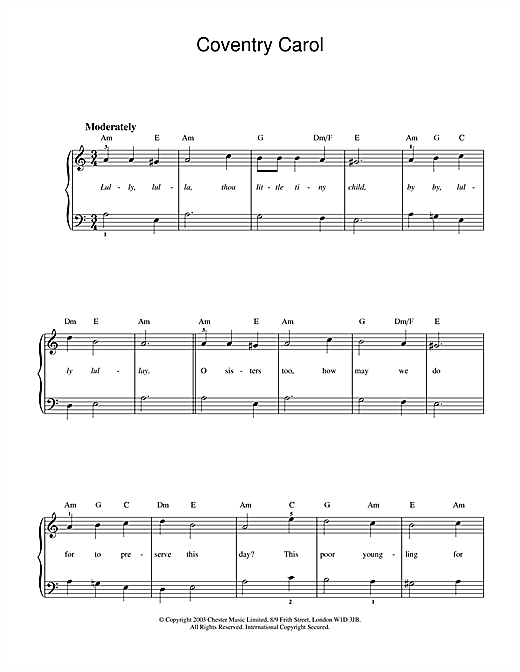 Preview Christmas Carol Coventry Carol Christmas sheet music, notes and chords for Easy Piano, SKU: 26009 sheet music, piano notes, chords, guitar tabs, score, transpose, transcribe, how to play, guide, download, learn, tutorial, progression, song, artist, awards, billboard, mtv, vh1, tour, single, album, release