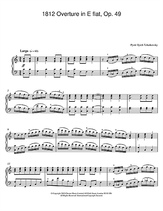 Preview Pyotr Ilyich Tchaikovsky 1812 Overture in E flat, Op. 49 Classical sheet music, notes and chords for Piano, SKU: 26035 sheet music, piano notes, chords, guitar tabs, score, transpose, transcribe, how to play, guide, download, learn, tutorial, progression, song, artist, awards, billboard, mtv, vh1, tour, single, album, release