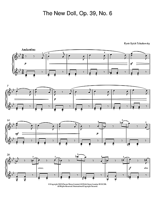 Preview Pyotr Ilyich Tchaikovsky The New Doll, Op. 39, No. 6 (from Album For The Young) Classical sheet music, notes and chords for Piano, SKU: 26056 sheet music, piano notes, chords, guitar tabs, score, transpose, transcribe, how to play, guide, download, learn, tutorial, progression, song, artist, awards, billboard, mtv, vh1, tour, single, album, release