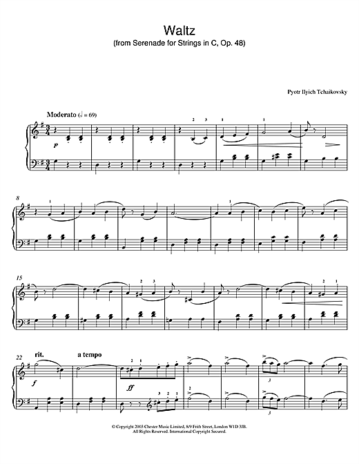 Preview Pyotr Ilyich Tchaikovsky Waltz (from Serenade for Strings In C, Op. 48) Classical sheet music, notes and chords for Piano, SKU: 26057 sheet music, piano notes, chords, guitar tabs, score, transpose, transcribe, how to play, guide, download, learn, tutorial, progression, song, artist, awards, billboard, mtv, vh1, tour, single, album, release