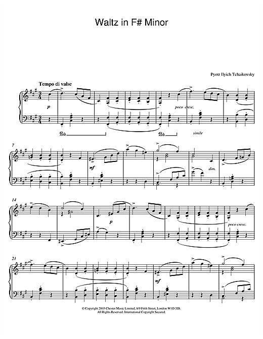Preview Pyotr Ilyich Tchaikovsky Waltz in F# Minor Classical sheet music, notes and chords for Piano, SKU: 26058 sheet music, piano notes, chords, guitar tabs, score, transpose, transcribe, how to play, guide, download, learn, tutorial, progression, song, artist, awards, billboard, mtv, vh1, tour, single, album, release