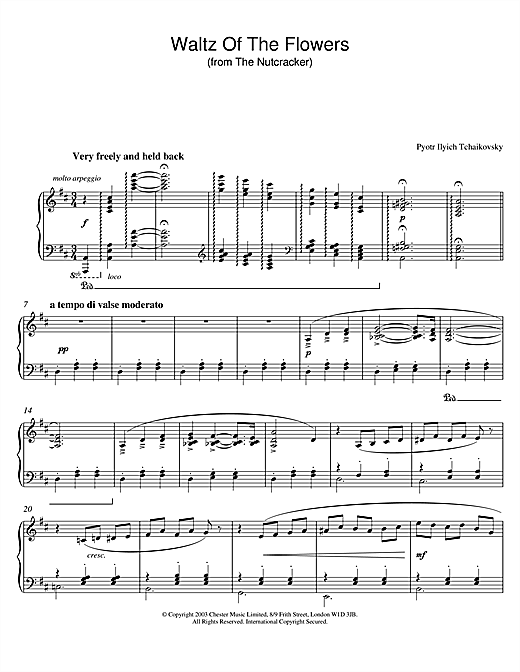 Preview Pyotr Ilyich Tchaikovsky Waltz Of The Flowers (from The Nutcracker) Classical sheet music, notes and chords for Piano, SKU: 26059 sheet music, piano notes, chords, guitar tabs, score, transpose, transcribe, how to play, guide, download, learn, tutorial, progression, song, artist, awards, billboard, mtv, vh1, tour, single, album, release