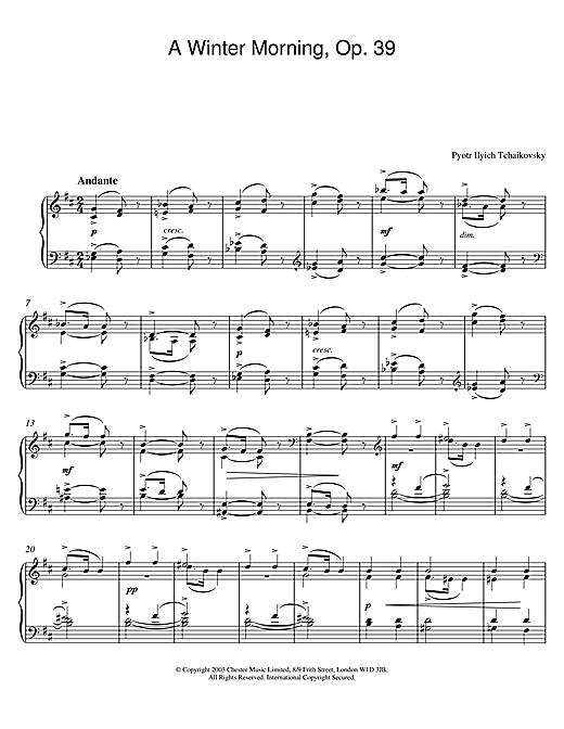 Preview Pyotr Ilyich Tchaikovsky A Winter Morning, Op. 39, No. 2 (from Album For The Young) Classical sheet music, notes and chords for Piano, SKU: 26062 sheet music, piano notes, chords, guitar tabs, score, transpose, transcribe, how to play, guide, download, learn, tutorial, progression, song, artist, awards, billboard, mtv, vh1, tour, single, album, release