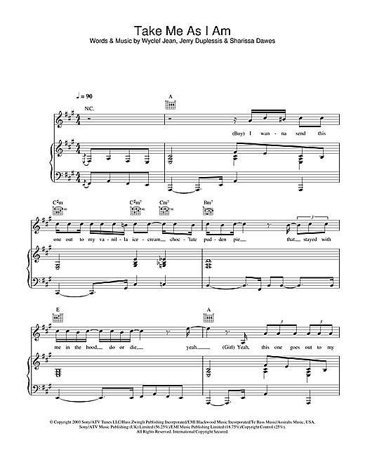 Preview Sharissa Take Me As I Am Pop sheet music, notes and chords for Piano, Vocal & Guitar, SKU: 26091 sheet music, piano notes, chords, guitar tabs, score, transpose, transcribe, how to play, guide, download, learn, tutorial, progression, song, artist, awards, billboard, mtv, vh1, tour, single, album, release