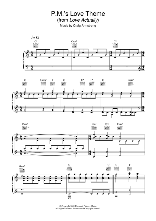 Preview Craig Armstrong P.M.'s Love Theme (from Love Actually) Film and TV sheet music, notes and chords for Piano, SKU: 26094 sheet music, piano notes, chords, guitar tabs, score, transpose, transcribe, how to play, guide, download, learn, tutorial, progression, song, artist, awards, billboard, mtv, vh1, tour, single, album, release