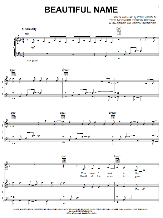Preview ZOEgirl Beautiful Name Religious sheet music, notes and chords for Piano, Vocal & Guitar (Right-Hand Melody), SKU: 26096 sheet music, piano notes, chords, guitar tabs, score, transpose, transcribe, how to play, guide, download, learn, tutorial, progression, song, artist, awards, billboard, mtv, vh1, tour, single, album, release