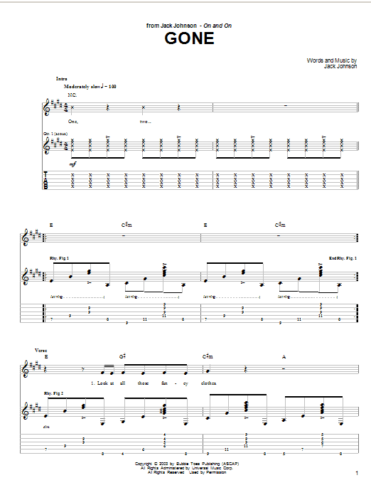 Preview Jack Johnson Gone Pop sheet music, notes and chords for Guitar Tab, SKU: 26112 sheet music, piano notes, chords, guitar tabs, score, transpose, transcribe, how to play, guide, download, learn, tutorial, progression, song, artist, awards, billboard, mtv, vh1, tour, single, album, release