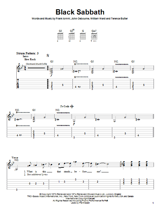 Preview Black Sabbath Black Sabbath Rock sheet music, notes and chords for Easy Guitar Tab, SKU: 26128 sheet music, piano notes, chords, guitar tabs, score, transpose, transcribe, how to play, guide, download, learn, tutorial, progression, song, artist, awards, billboard, mtv, vh1, tour, single, album, release