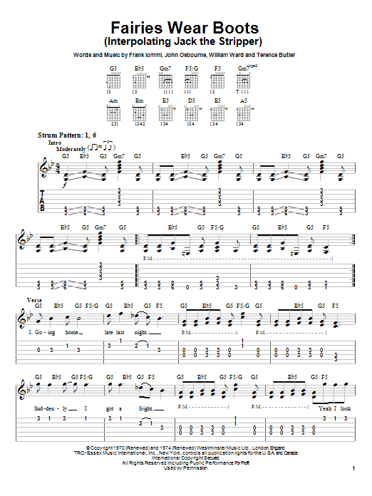 Preview Black Sabbath Fairies Wear Boots (Interpolating Jack The Stripper) Rock sheet music, notes and chords for Easy Guitar Tab, SKU: 26130 sheet music, piano notes, chords, guitar tabs, score, transpose, transcribe, how to play, guide, download, learn, tutorial, progression, song, artist, awards, billboard, mtv, vh1, tour, single, album, release