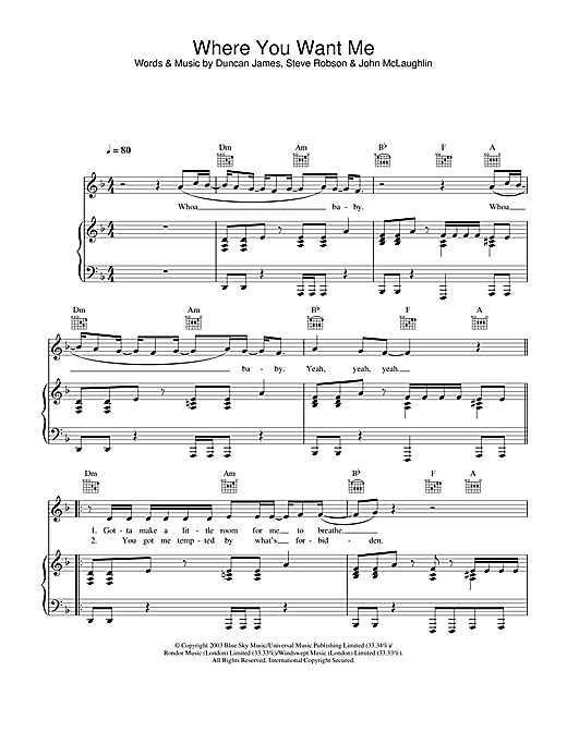 Preview Blue Where You Want Me Pop sheet music, notes and chords for Piano, Vocal & Guitar, SKU: 26147 sheet music, piano notes, chords, guitar tabs, score, transpose, transcribe, how to play, guide, download, learn, tutorial, progression, song, artist, awards, billboard, mtv, vh1, tour, single, album, release