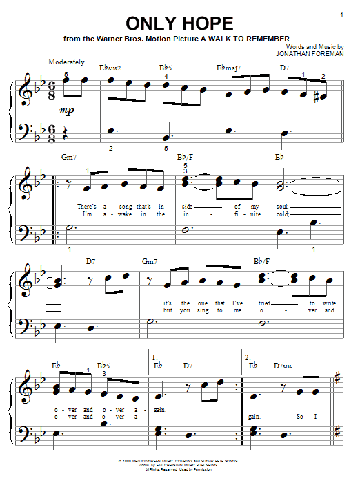 Preview Mandy Moore Only Hope Pop sheet music, notes and chords for Piano (Big Notes), SKU: 26155 sheet music, piano notes, chords, guitar tabs, score, transpose, transcribe, how to play, guide, download, learn, tutorial, progression, song, artist, awards, billboard, mtv, vh1, tour, single, album, release