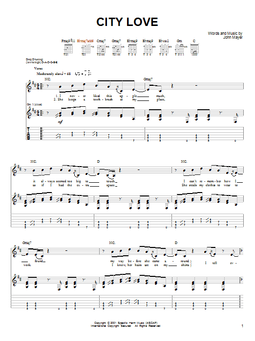 Preview John Mayer City Love Pop sheet music, notes and chords for Easy Guitar, SKU: 26164 sheet music, piano notes, chords, guitar tabs, score, transpose, transcribe, how to play, guide, download, learn, tutorial, progression, song, artist, awards, billboard, mtv, vh1, tour, single, album, release