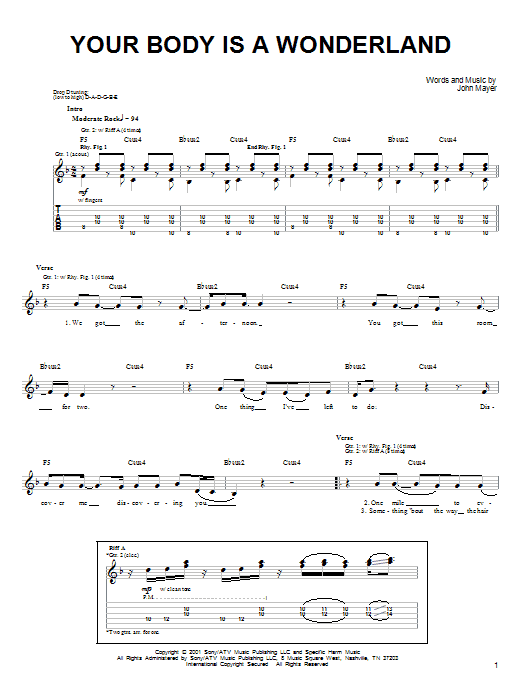 Preview John Mayer Your Body Is A Wonderland Pop sheet music, notes and chords for Easy Guitar, SKU: 26168 sheet music, piano notes, chords, guitar tabs, score, transpose, transcribe, how to play, guide, download, learn, tutorial, progression, song, artist, awards, billboard, mtv, vh1, tour, single, album, release