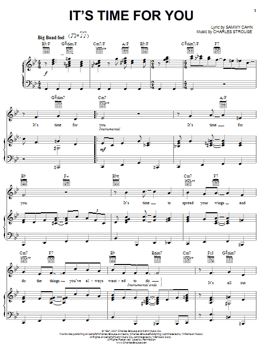 Preview Sammy Cahn It's Time For You Musicals sheet music, notes and chords for Piano, Vocal & Guitar (Right-Hand Melody), SKU: 26187 sheet music, piano notes, chords, guitar tabs, score, transpose, transcribe, how to play, guide, download, learn, tutorial, progression, song, artist, awards, billboard, mtv, vh1, tour, single, album, release