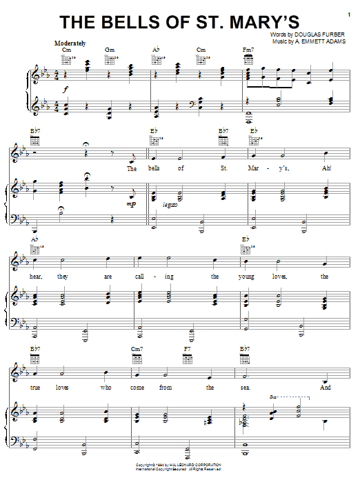 Preview Vera Lynn The Bells Of St. Mary's Jazz sheet music, notes and chords for Piano, Vocal & Guitar (Right-Hand Melody), SKU: 26192 sheet music, piano notes, chords, guitar tabs, score, transpose, transcribe, how to play, guide, download, learn, tutorial, progression, song, artist, awards, billboard, mtv, vh1, tour, single, album, release