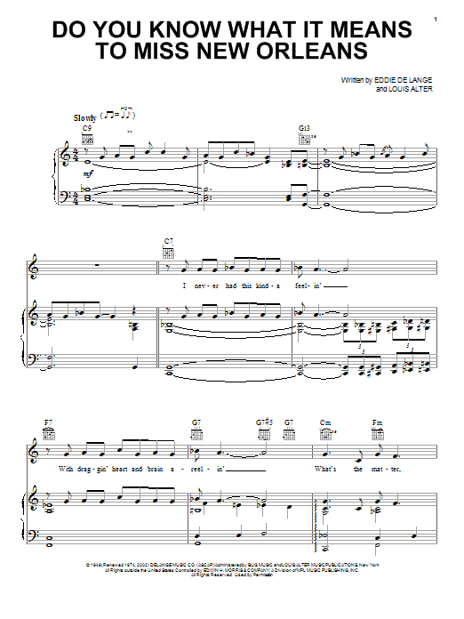 Preview Louis Armstrong Do You Know What It Means To Miss New Orleans Jazz sheet music, notes and chords for Piano, Vocal & Guitar (Right-Hand Melody), SKU: 26207 sheet music, piano notes, chords, guitar tabs, score, transpose, transcribe, how to play, guide, download, learn, tutorial, progression, song, artist, awards, billboard, mtv, vh1, tour, single, album, release