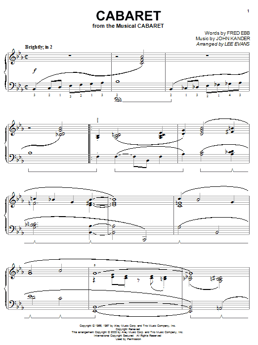 Preview Kander & Ebb Cabaret Broadway sheet music, notes and chords for Piano, SKU: 26212 sheet music, piano notes, chords, guitar tabs, score, transpose, transcribe, how to play, guide, download, learn, tutorial, progression, song, artist, awards, billboard, mtv, vh1, tour, single, album, release