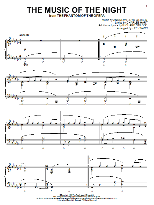 Preview Andrew Lloyd Webber The Music Of The Night (from The Phantom Of The Opera) Broadway sheet music, notes and chords for Piano, SKU: 26215 sheet music, piano notes, chords, guitar tabs, score, transpose, transcribe, how to play, guide, download, learn, tutorial, progression, song, artist, awards, billboard, mtv, vh1, tour, single, album, release