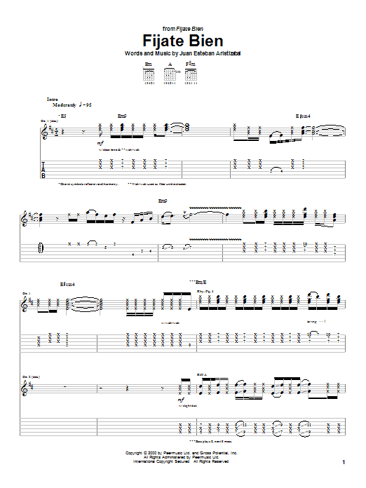 Preview Juanes Fijate Bien Pop sheet music, notes and chords for Guitar Tab, SKU: 26216 sheet music, piano notes, chords, guitar tabs, score, transpose, transcribe, how to play, guide, download, learn, tutorial, progression, song, artist, awards, billboard, mtv, vh1, tour, single, album, release