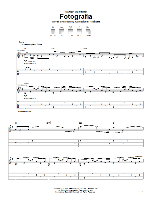 Preview Juanes Fotografia Pop sheet music, notes and chords for Guitar Tab, SKU: 26218 sheet music, piano notes, chords, guitar tabs, score, transpose, transcribe, how to play, guide, download, learn, tutorial, progression, song, artist, awards, billboard, mtv, vh1, tour, single, album, release
