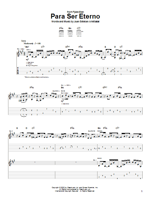 Preview Juanes Para Ser Eterno Pop sheet music, notes and chords for Guitar Tab, SKU: 26223 sheet music, piano notes, chords, guitar tabs, score, transpose, transcribe, how to play, guide, download, learn, tutorial, progression, song, artist, awards, billboard, mtv, vh1, tour, single, album, release