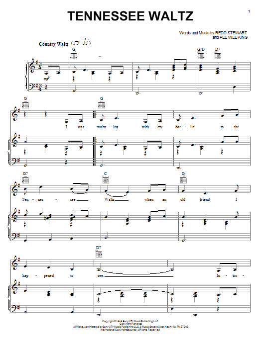 Preview Patti Page Tennessee Waltz Pop sheet music, notes and chords for Piano, Vocal & Guitar (Right-Hand Melody), SKU: 26227 sheet music, piano notes, chords, guitar tabs, score, transpose, transcribe, how to play, guide, download, learn, tutorial, progression, song, artist, awards, billboard, mtv, vh1, tour, single, album, release