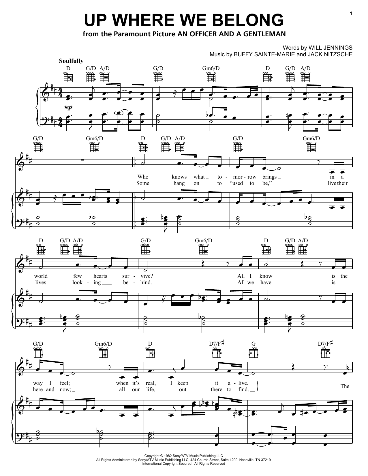Preview Joe Cocker Up Where We Belong Film and TV sheet music, notes and chords for Piano, Vocal & Guitar (Right-Hand Melody), SKU: 26230 sheet music, piano notes, chords, guitar tabs, score, transpose, transcribe, how to play, guide, download, learn, tutorial, progression, song, artist, awards, billboard, mtv, vh1, tour, single, album, release